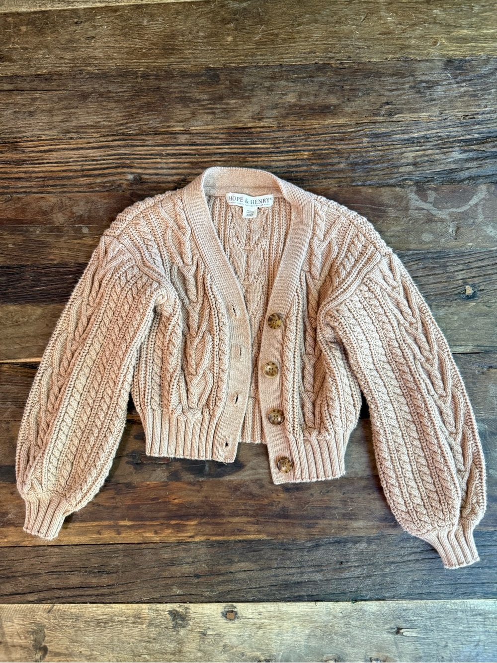 Hope & Henry Cable Knit Cropped Cardigan Sweater